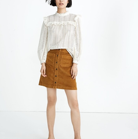 Madewell Tops - MADEWELL Eyelet Mockneck Ruffle Top